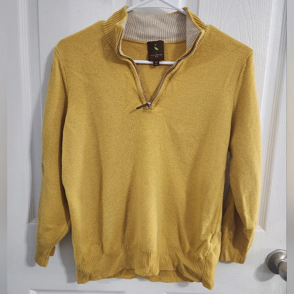 Tailorbyrd yellow 1/4 zip pullover 3/4 sleeve Itallian Marino wool Sweater Med - Picture 1 of 9